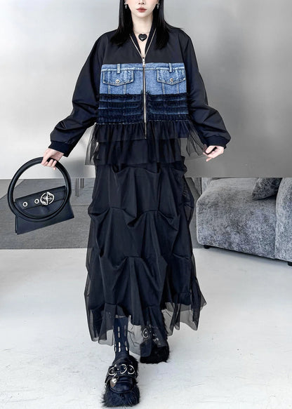 Dame Denim Jakke Oversized Patchwork Design 2