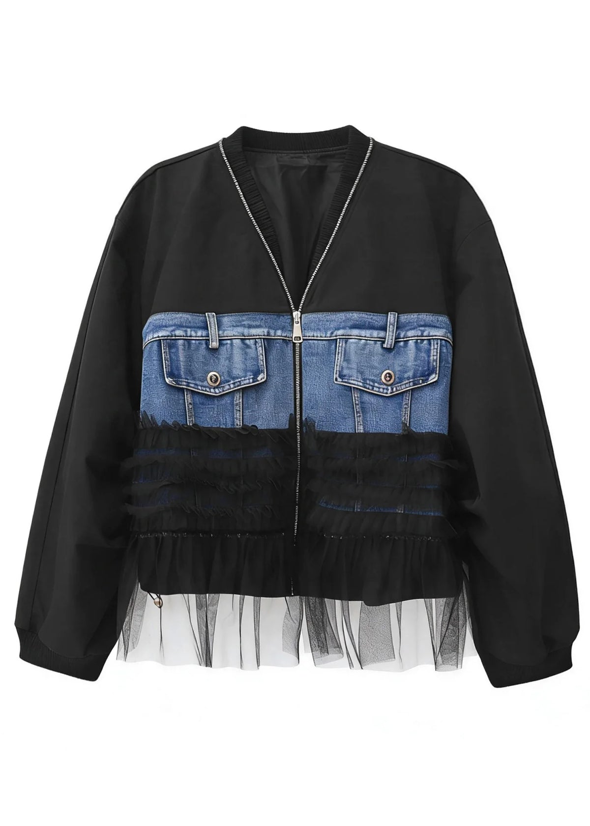 Dame Denim Jakke Oversized Patchwork Design 4