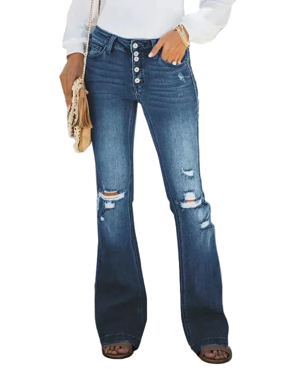 Dame Denim Jeans Ripped Lavtaljede 0