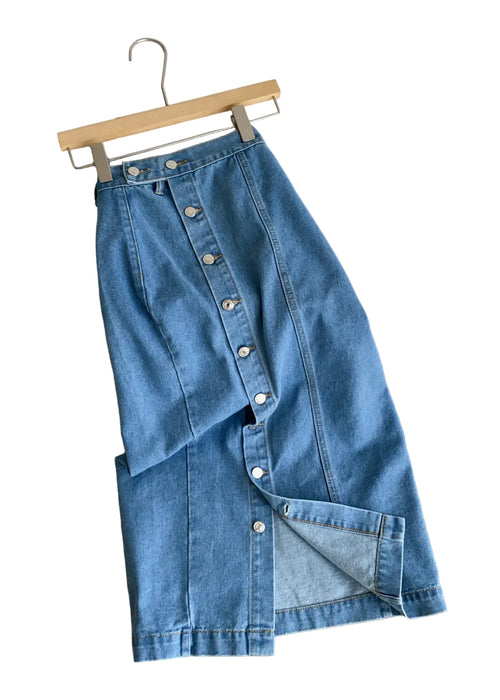 Dame Denim Nederdel Med Knapper og Omslag 0
