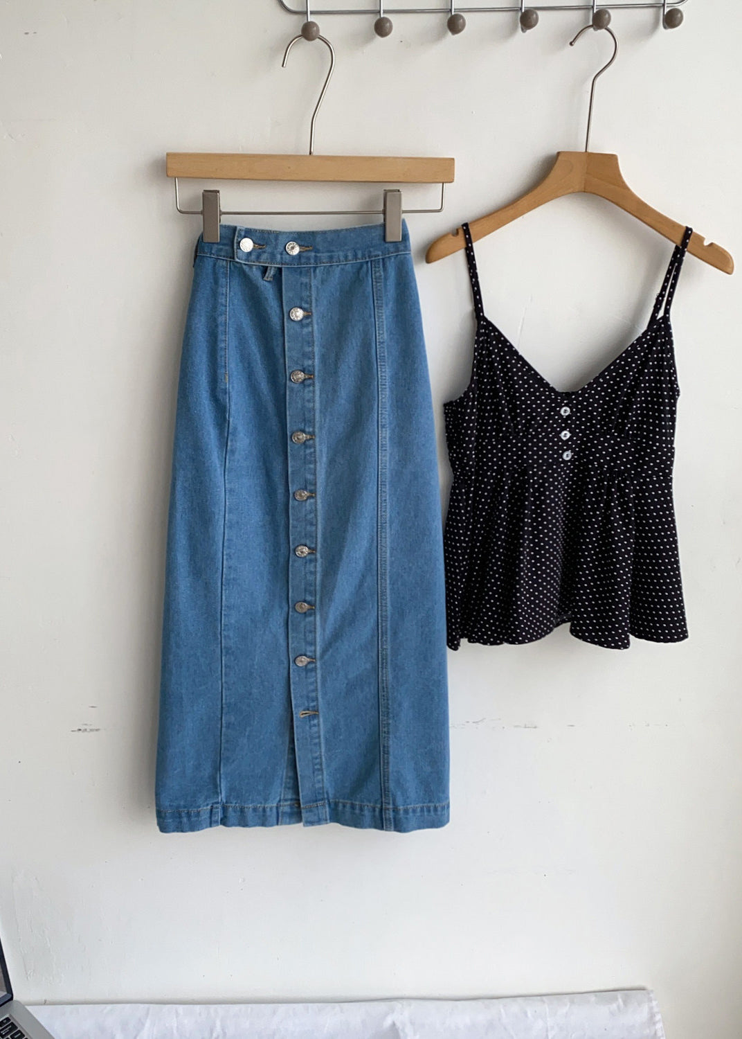 Dame Denim Nederdel Med Knapper og Omslag 1