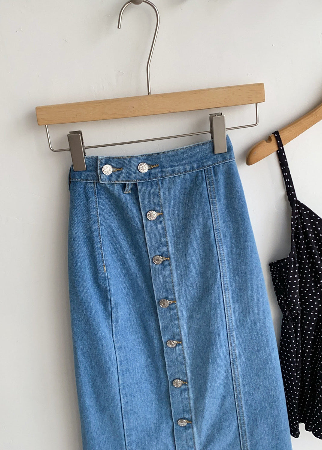 Dame Denim Nederdel Med Knapper og Omslag 2