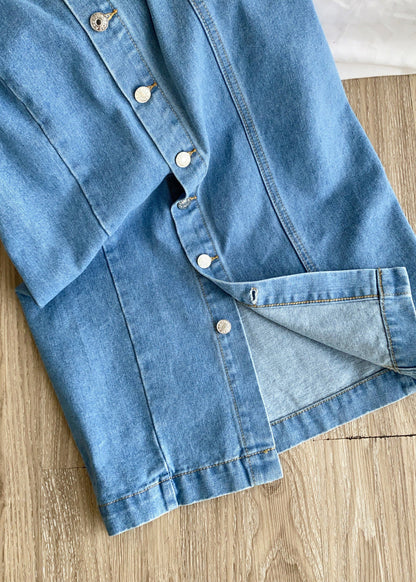 Dame Denim Nederdel Med Knapper og Omslag 3