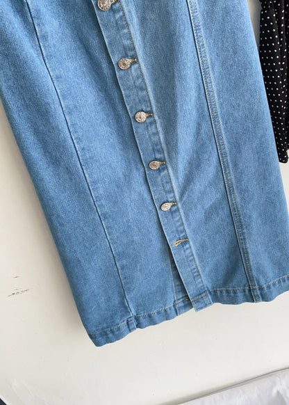 Dame Denim Nederdel Med Knapper og Omslag 4