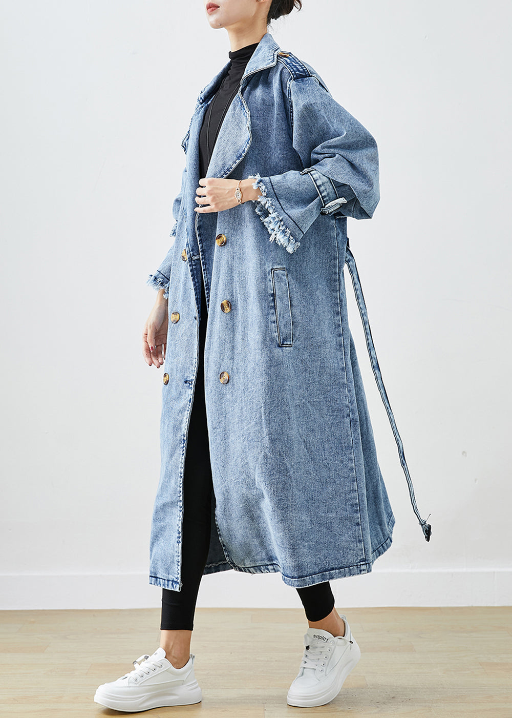 Dame Denim Trenchcoat med Revers 1