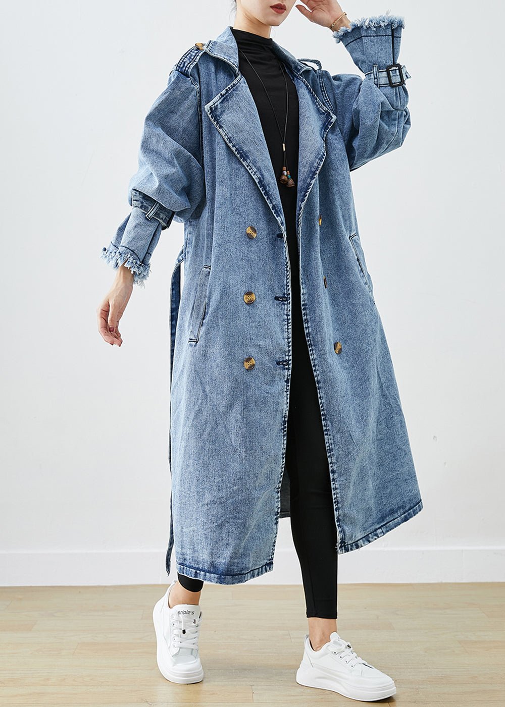 Dame Denim Trenchcoat med Revers 2
