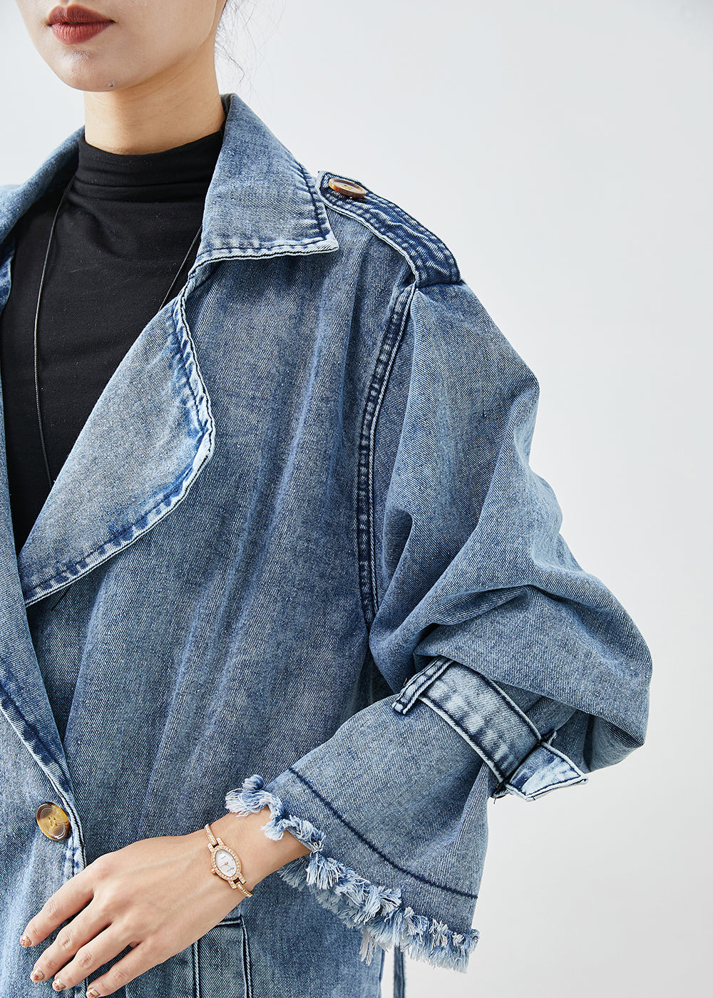 Dame Denim Trenchcoat med Revers 4