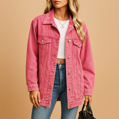 Dame Denim Vinterjakke med Knapper 3