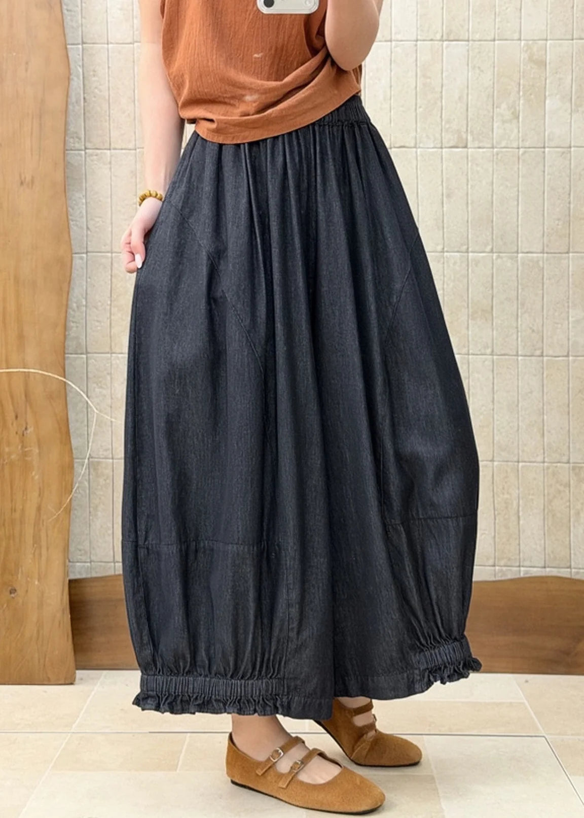 Dame Denimbukser med Flæser og Patchwork Design 1