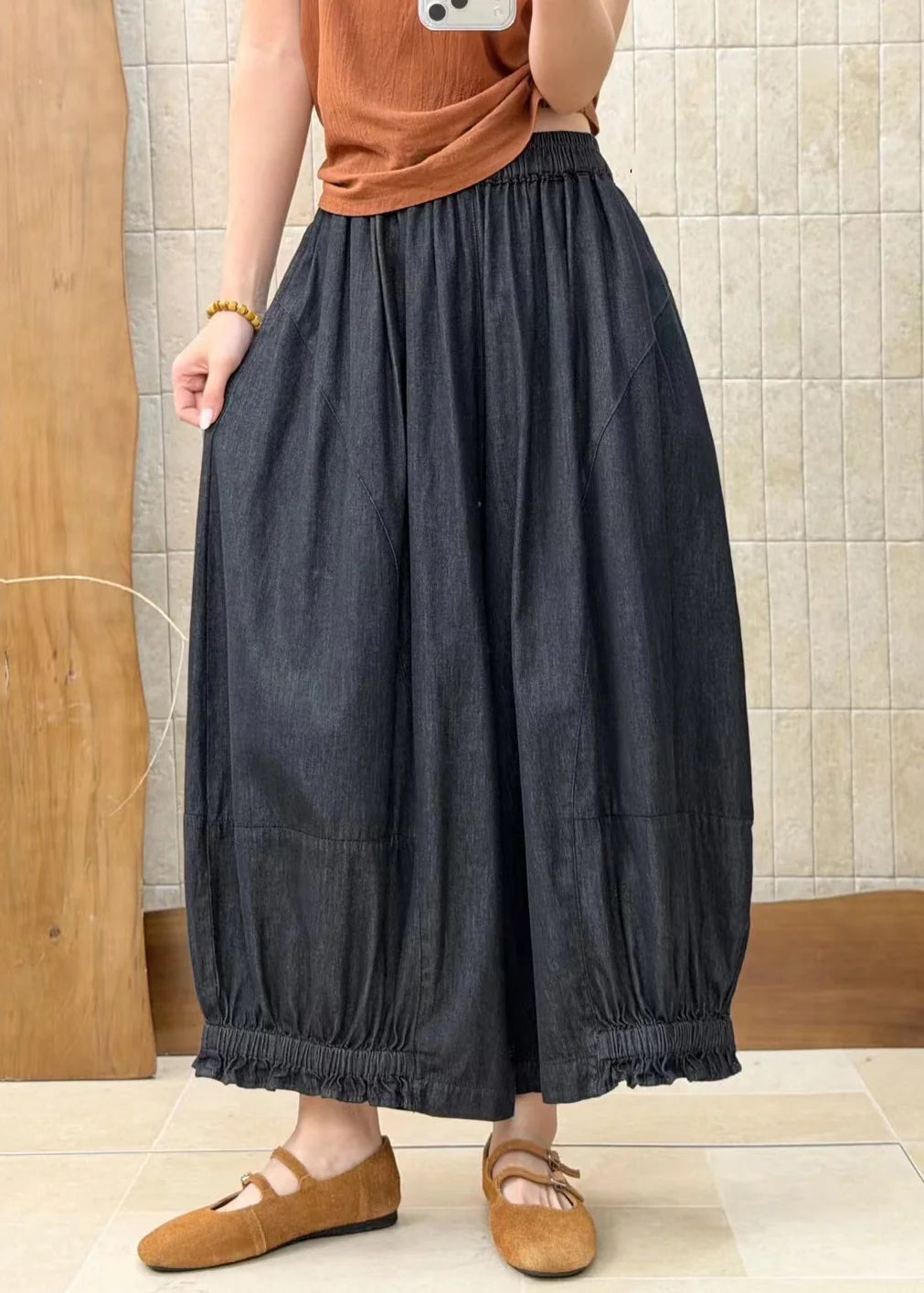 Dame Denimbukser med Flæser og Patchwork Design 3