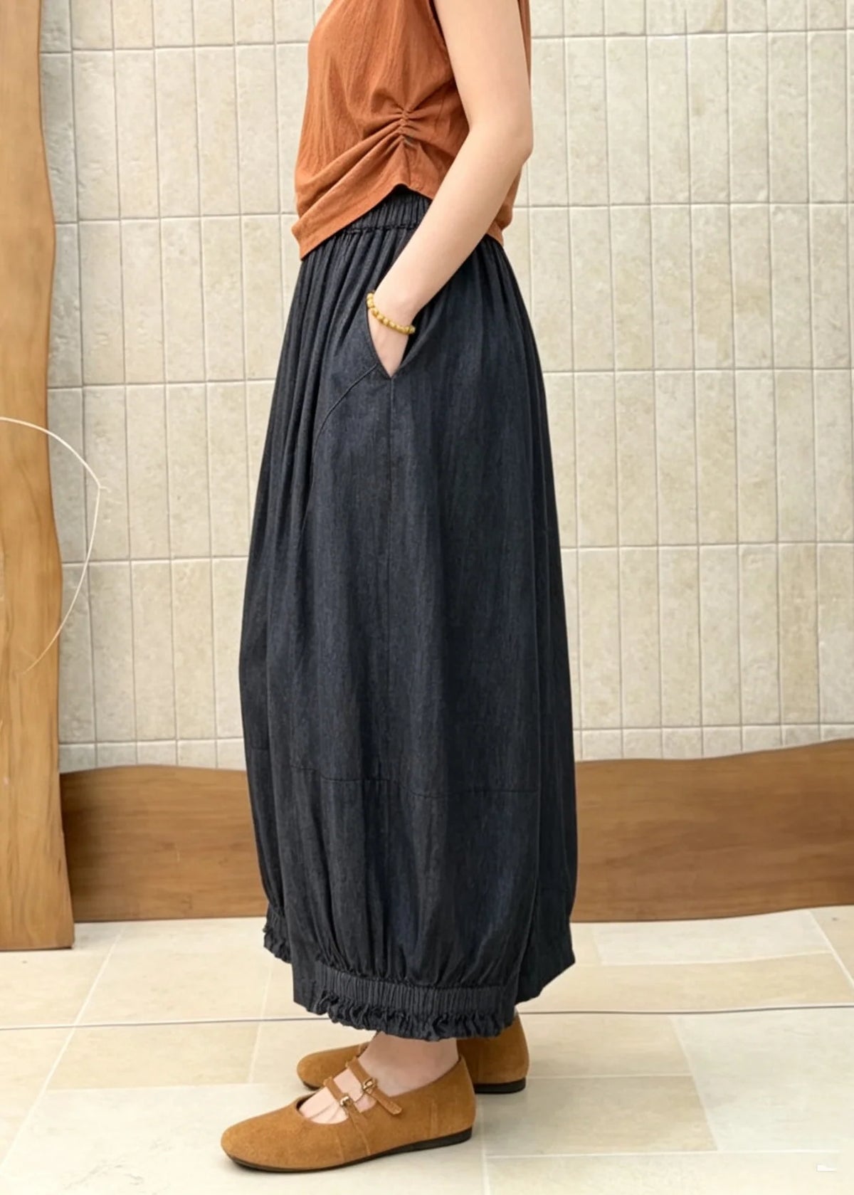 Dame Denimbukser med Flæser og Patchwork Design 4