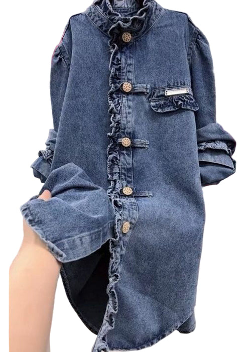 Dame Denimfrakke med Flæser og Lange Ærmer 0