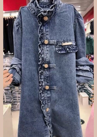 Dame Denimfrakke med Flæser og Lange Ærmer 2