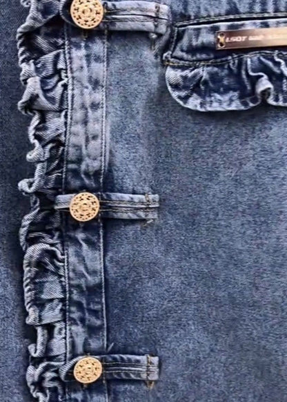 Dame Denimfrakke med Flæser og Lange Ærmer 4