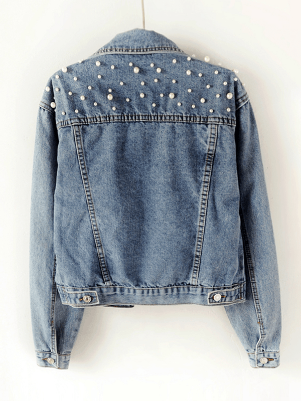 Dame Denimjakke med Rhinestone Detaljer 1