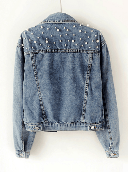 Dame Denimjakke med Rhinestone Detaljer 1