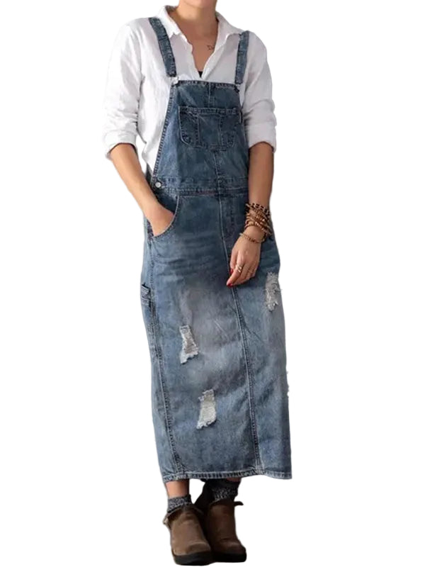 Dame Dungaree Kjole Med Justerbare Skulderstropper 0
