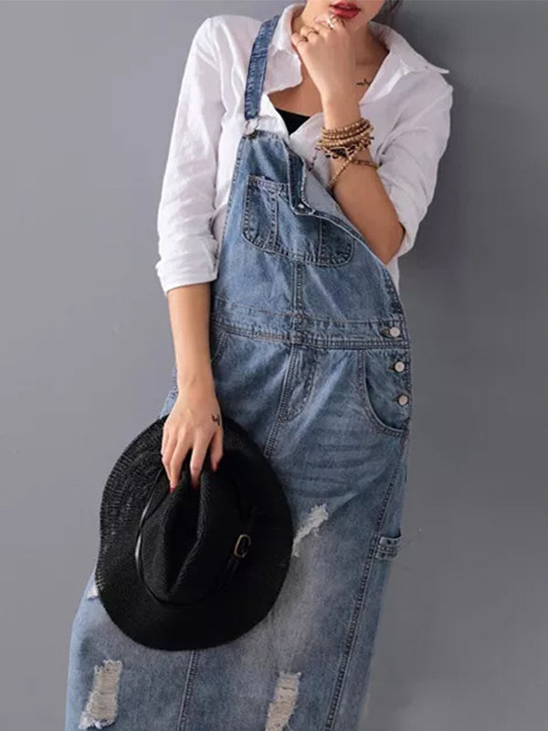 Dame Dungaree Kjole Med Justerbare Skulderstropper 3