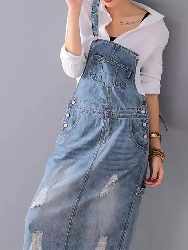 Dame Dungaree Kjole Med Justerbare Skulderstropper 4