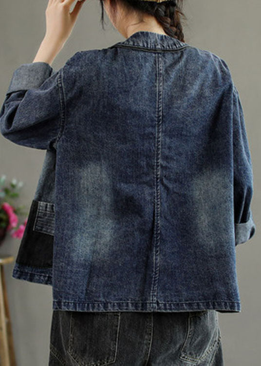 Dame Frakke Med Broderede Lommer Patchwork Design 3