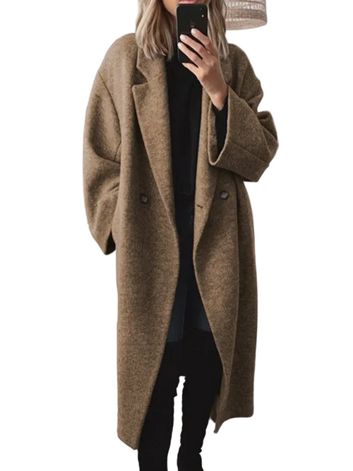 Dame Frakke Oversized Langline Med Dobbeltradet Design 0
