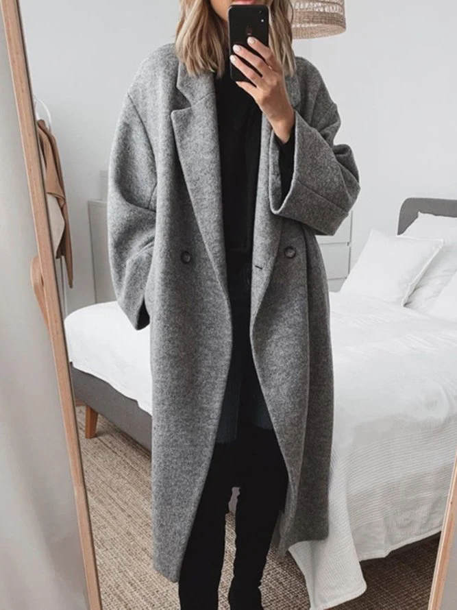 Dame Frakke Oversized Langline Med Dobbeltradet Design 1