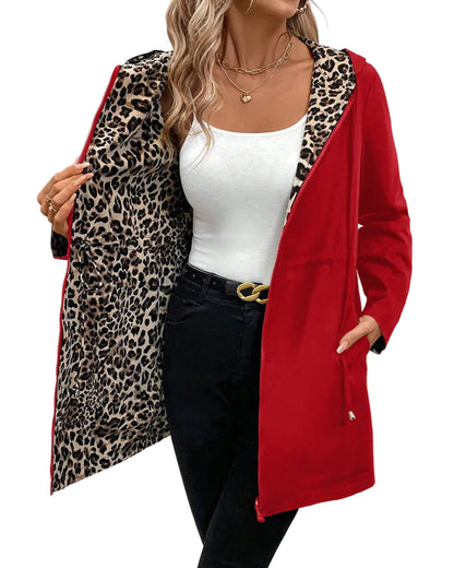 Dame Frakke Vendbar med Leopardprint - To Looks i Én 0