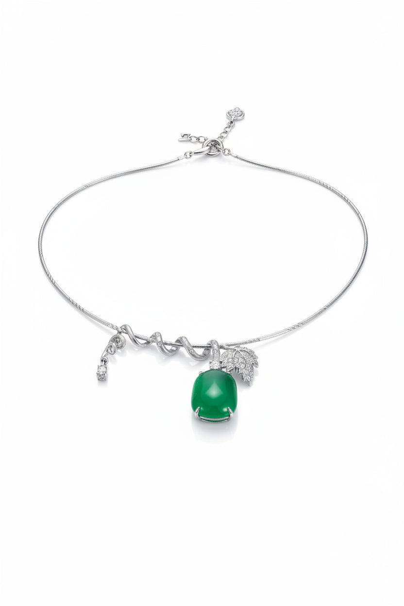 Dame Halskæde Kort Vedhæng Med Zircon Jade Detaljer 0