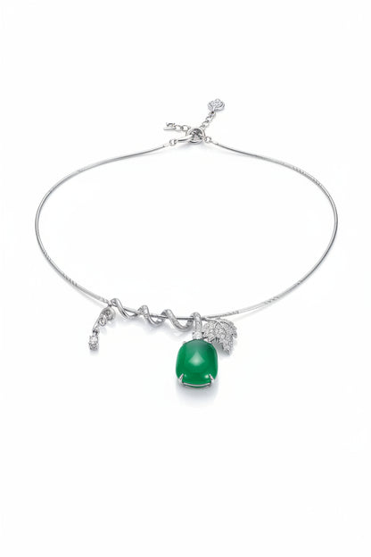 Dame Halskæde Kort Vedhæng Med Zircon Jade Detaljer 0