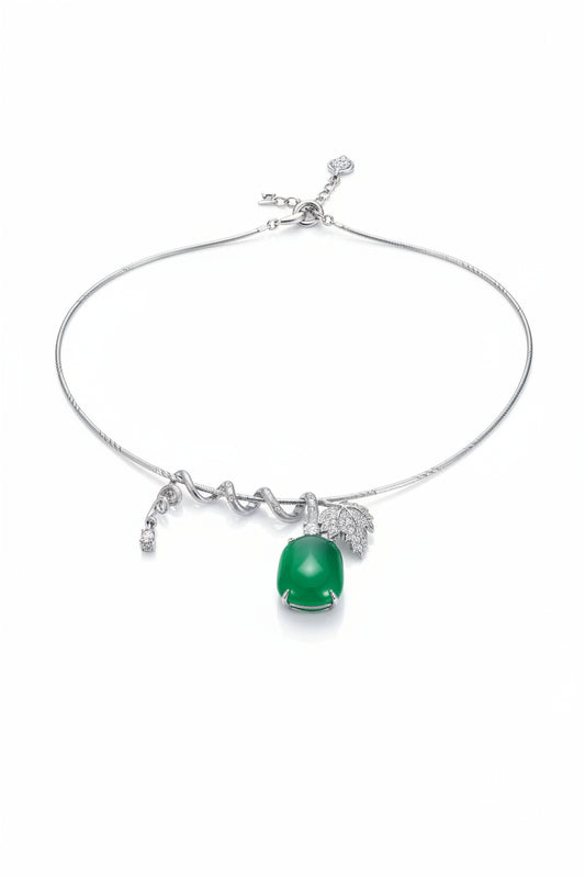 Dame Halskæde Kort Vedhæng Med Zircon Jade Detaljer 0