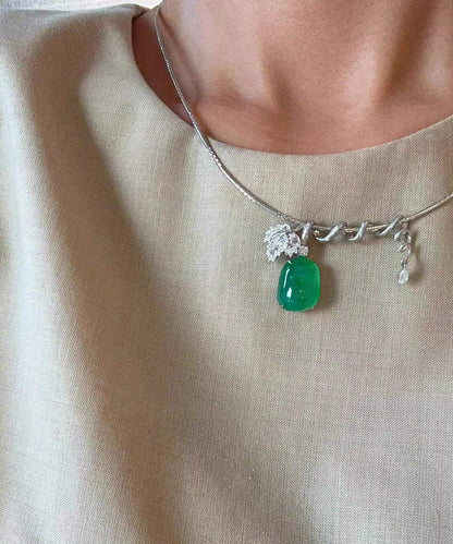 Dame Halskæde Kort Vedhæng Med Zircon Jade Detaljer 2