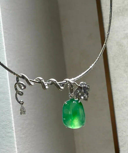 Dame Halskæde Kort Vedhæng Med Zircon Jade Detaljer 3