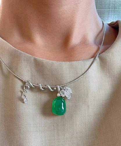 Dame Halskæde Kort Vedhæng Med Zircon Jade Detaljer 4