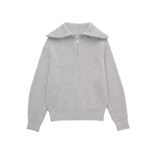 Dame Halv-Zipper Sweater Ribbet Stil 0