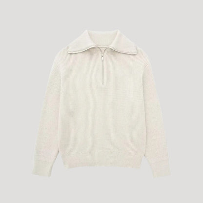 Dame Halv-Zipper Sweater Ribbet Stil 2