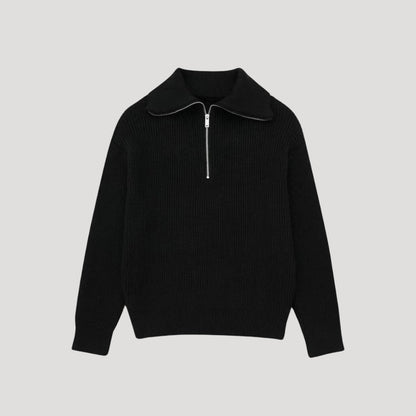 Dame Halv-Zipper Sweater Ribbet Stil 3