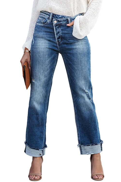 Dame Højtaljede Denimbukser Lige Ben 0