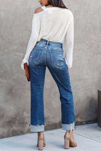 Dame Højtaljede Denimbukser Lige Ben 3