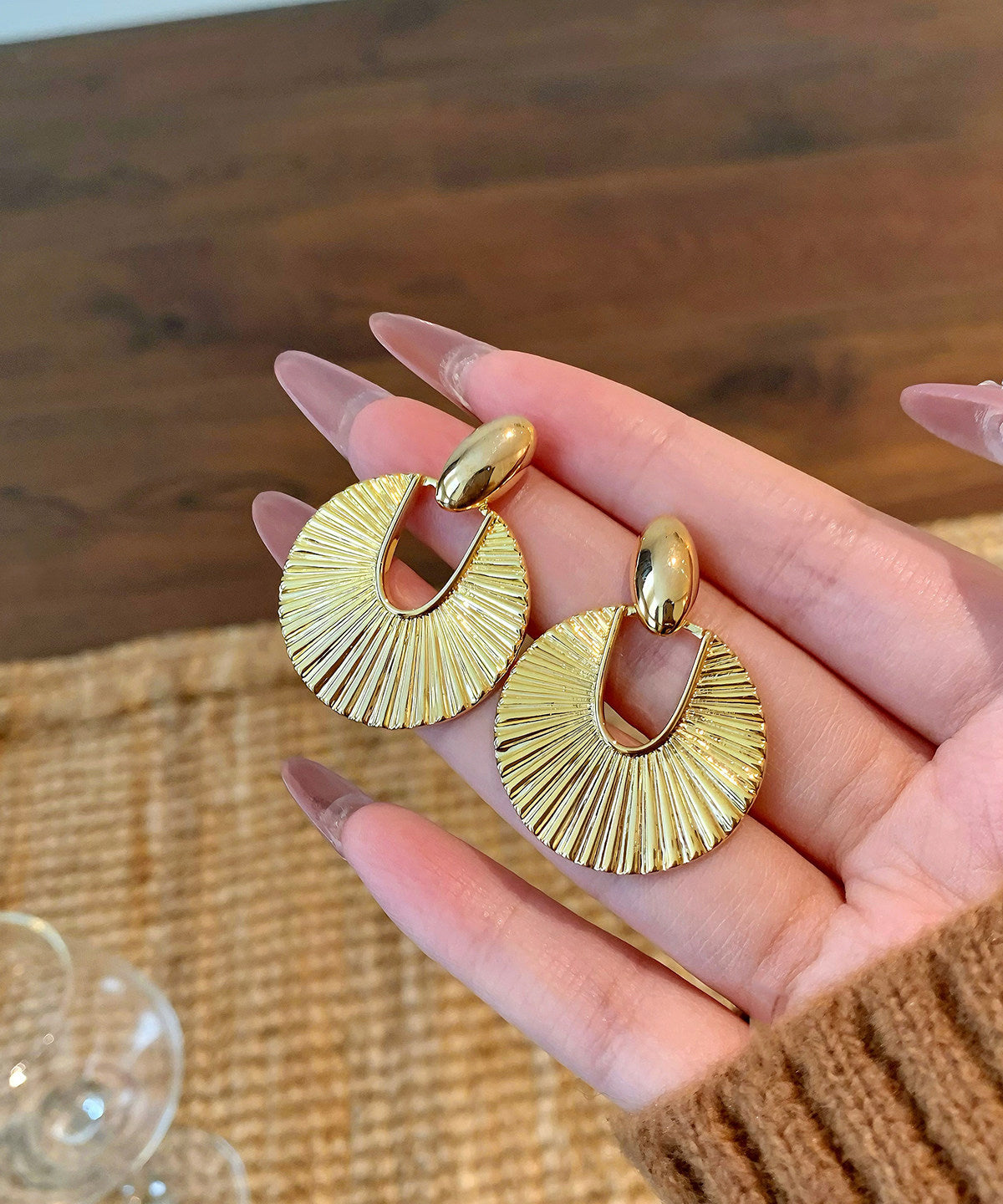 Dame Hoop Øreringe Fan-Formet Design 3