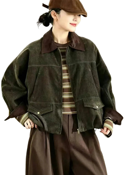 Dame Jakke Vintage Stil med Dobbelt Lag og Lommer 0