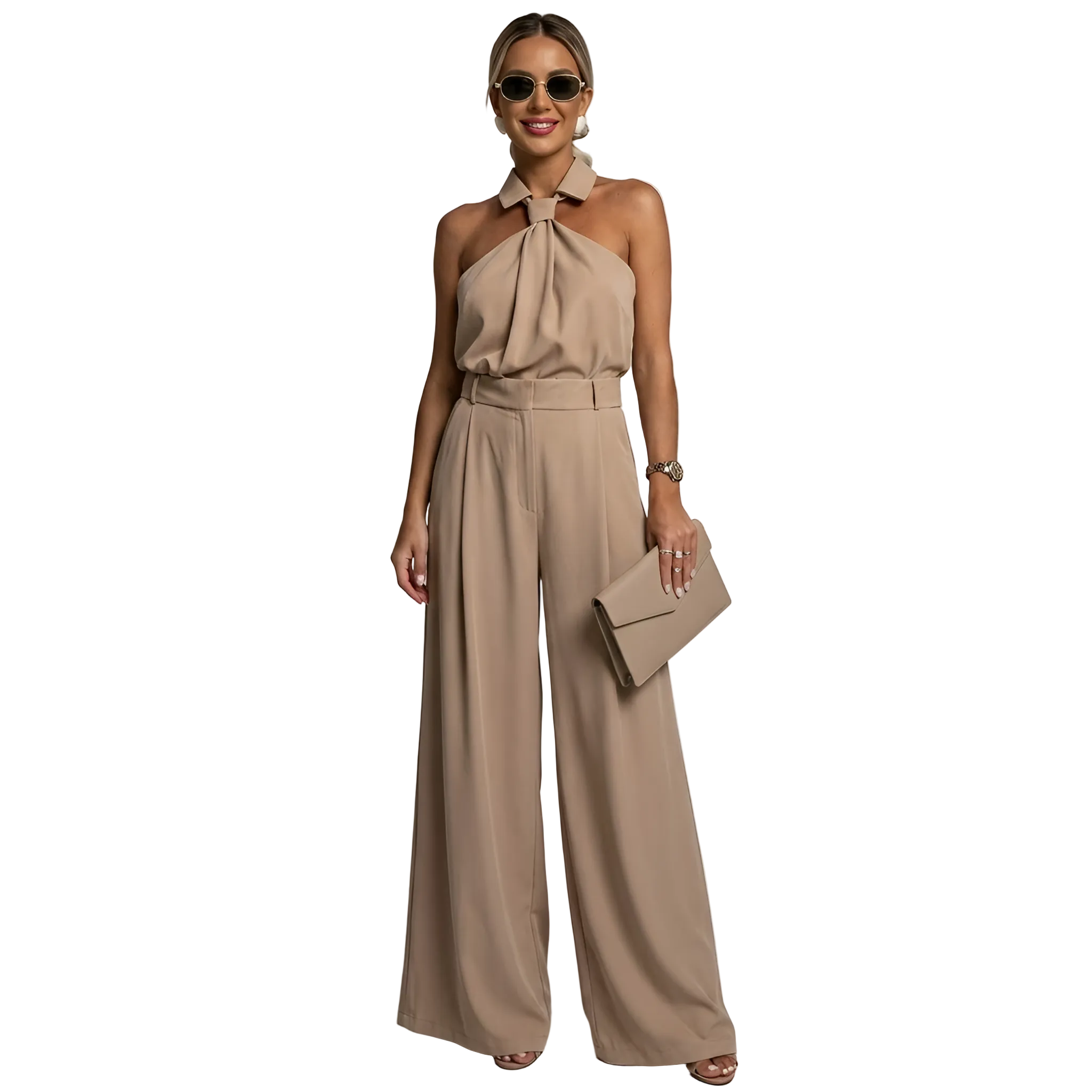 Dame Jumpsuit Halter Neck med Brede Ben til Aften og Fest 0