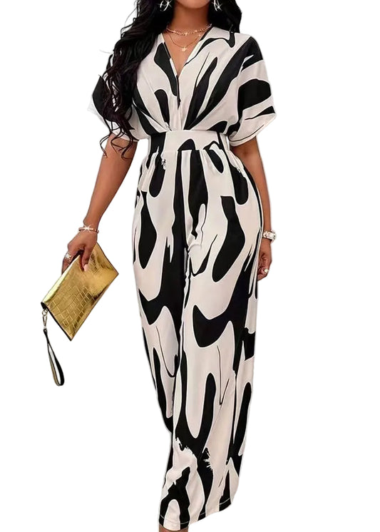 Dame Jumpsuit Med Elastisk Talje Print Moderne Design 0