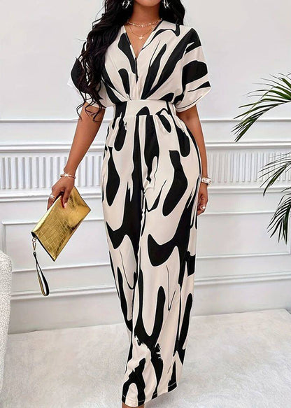 Dame Jumpsuit Med Elastisk Talje Print Moderne Design 3