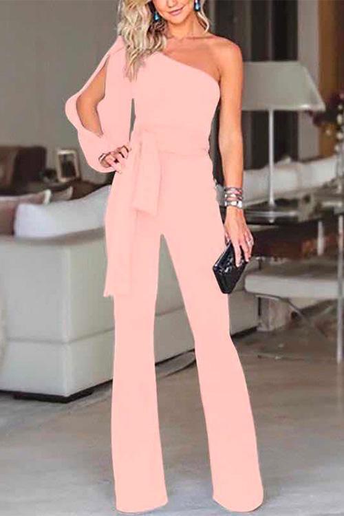 Dame Jumpsuit med Unik Skulder og Bindeknude Moderne Stil 4