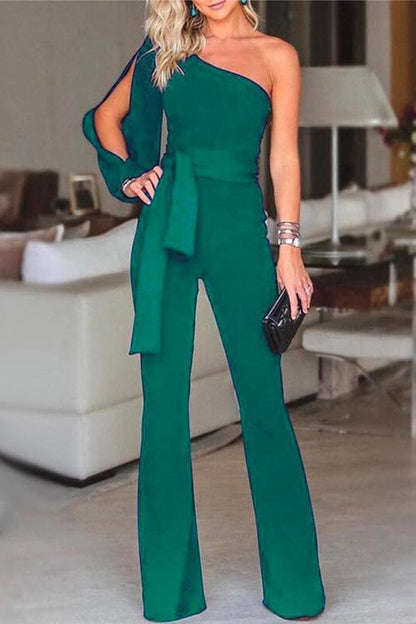 Dame Jumpsuit med Unik Skulder og Bindeknude Moderne Stil 5