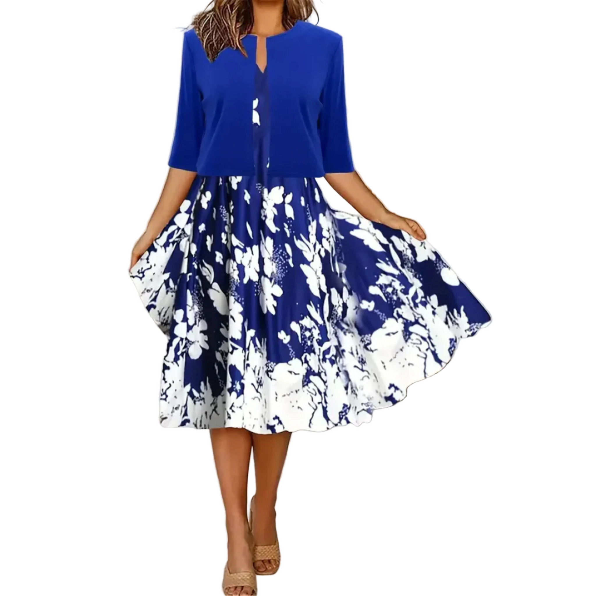 Dame Kjole Blazer Midi med Blomsterprint til Bryllup 0