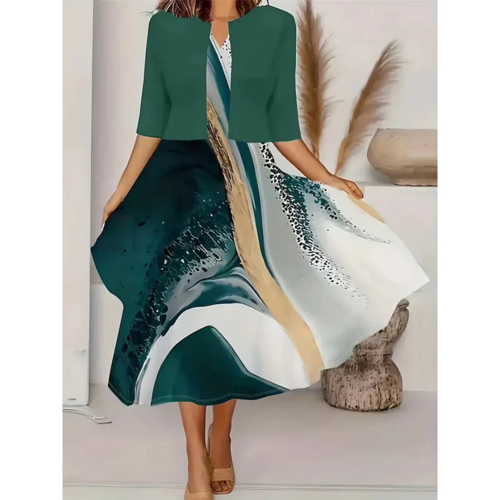 Dame Kjole Blazer Midi med Blomsterprint til Bryllup 2