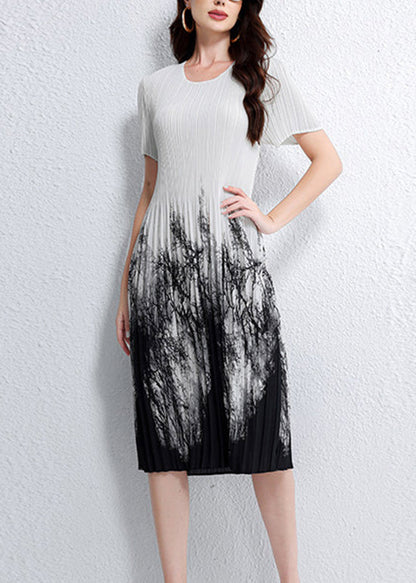 Dame Kjole O-hals Print Rynket Sommerstil 2