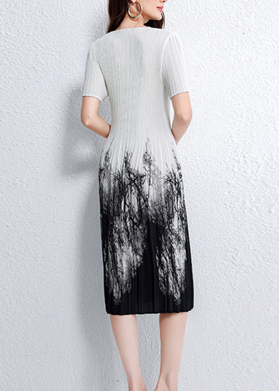 Dame Kjole O-hals Print Rynket Sommerstil 3