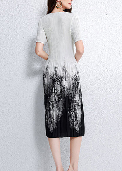 Dame Kjole O-hals Print Rynket Sommerstil 3
